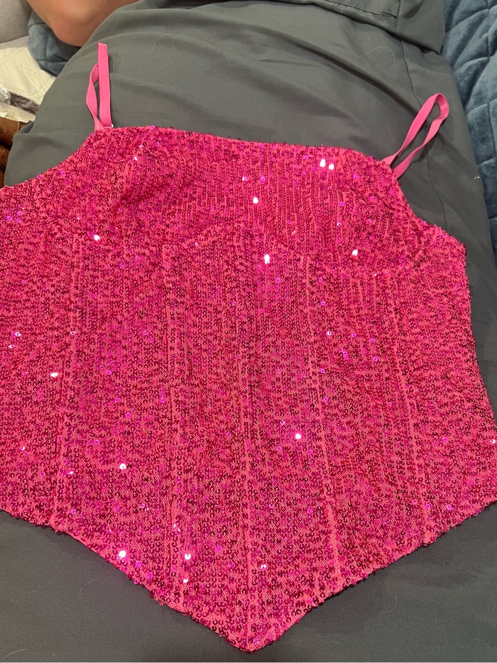 PLT Hot Pink Sequin Handkerchief Hem Cami l 10